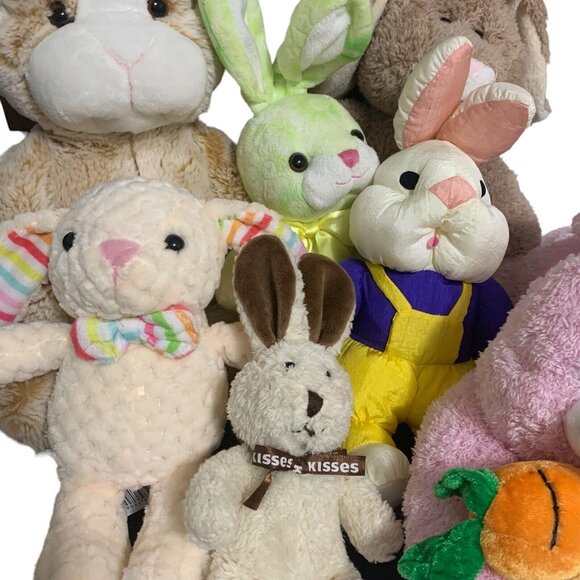 Plush Stuffed Bunny Rabbits Lot of 8 Various Sizes Colors Makers Fluffy Soft - Picture 3 of 14